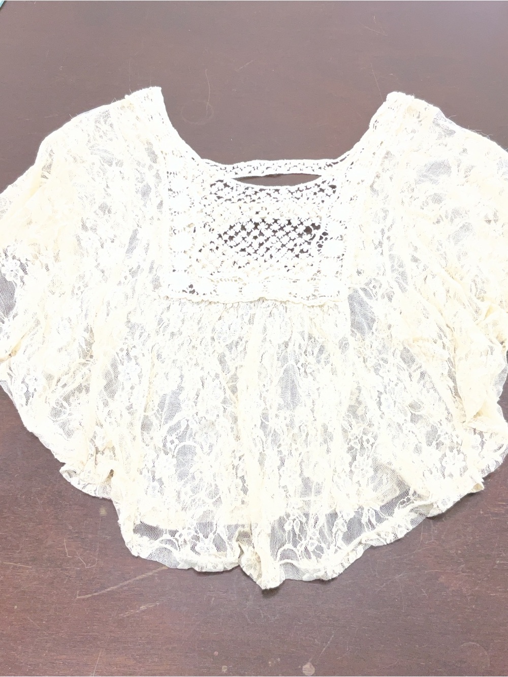 Body Central Cream Lace Crochet Yoke Blouse